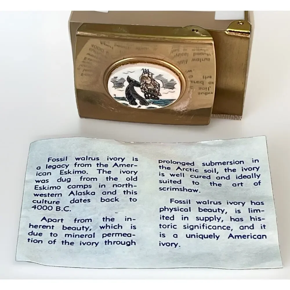 Handmade Fossil Scrimshaw Nautical Whaling Ship/ Whale Brass Belt Buckle